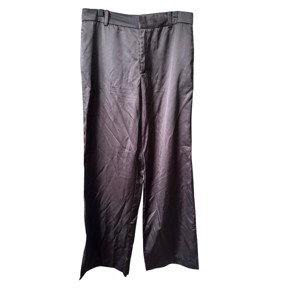 Zara Women’s Straight Leg Pants Satin Like Size Medium Brown 5427/401/716